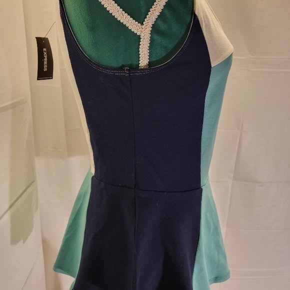 Express NWT Block Colored Peplum Tank Turquoise & Navy M - Picture 2 of 7
